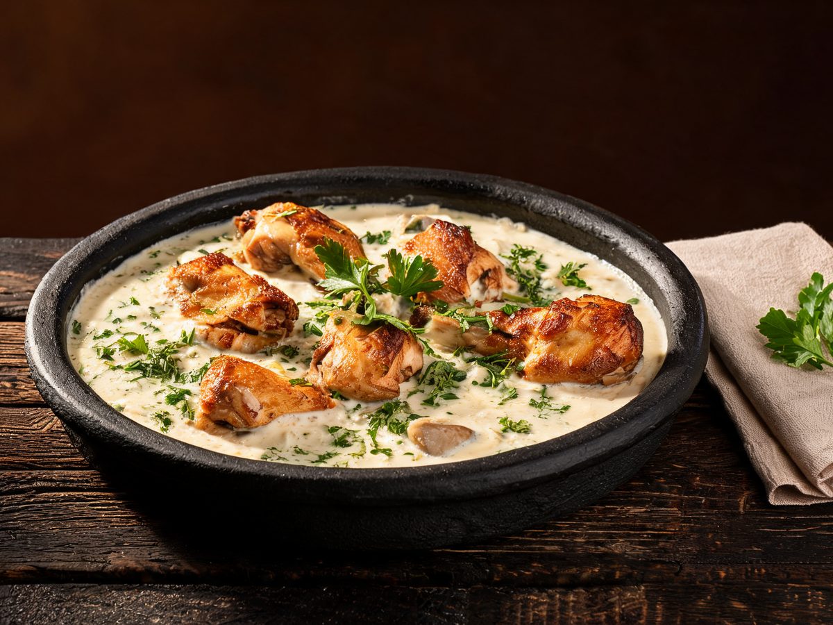 Chkmeruli (Chicken in Garlic Cream) · Georgian food in Vancouver, Deda
