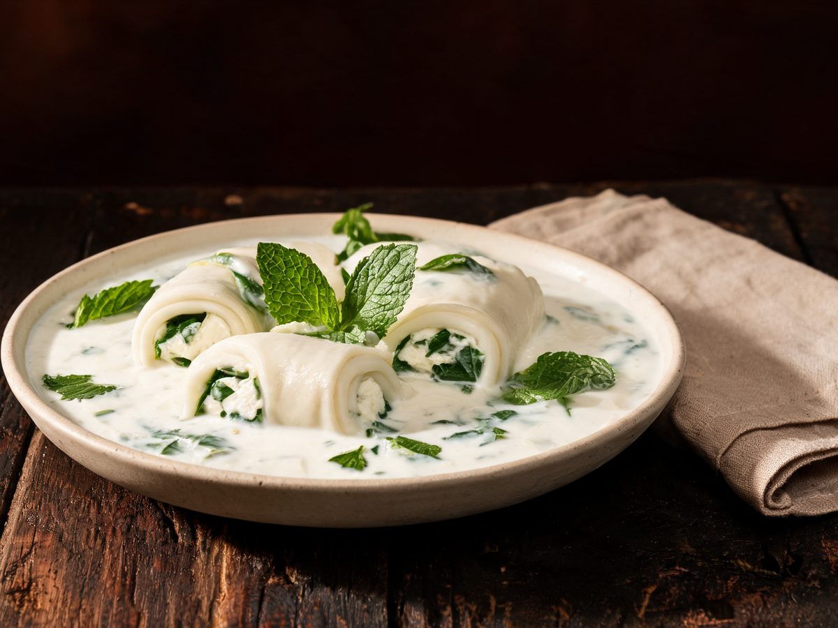 Гебжалия (сырные рулетики в мятном соусе) · грузинская кухня в Ванкувере, Deda