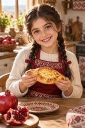 Sofiko holding a khachapuri
