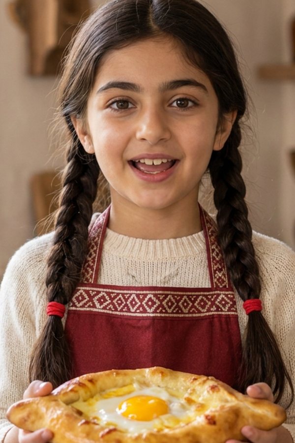 Sofiko holding a Georgian khachapuri